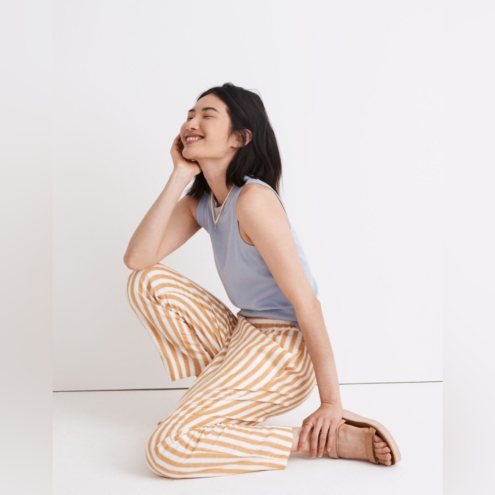 Madewell Tan and White Striped Pants